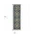 2' X 8' Blue Gold Ivory And Navy Oriental Power Loom Stain Resistant Runner Rug With Fringe